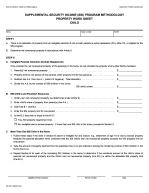 Supplemental Security Income SSI Program Methodology Property Work Sheet Child Supplemental Security Income SSI Program Methodology Property Work Sheet Child - dhcs ca