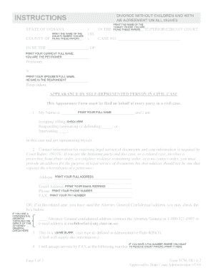 Indiana Divorce Petition Form