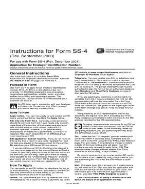 IRS Form SS-4 Application for Employer Identification Number