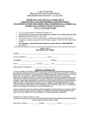 11 amp 12 Year Old WILLISTON YOUTH FOOTBALL REGISTRATION