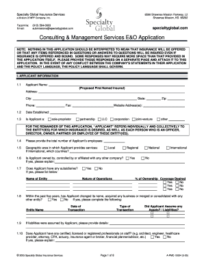 Consulting Management Services E&O Application