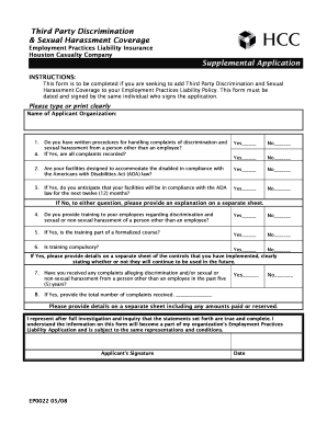 Third Party Discrimination & Sexual Harassment Coverage Application