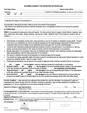 Informed Consent for Operation or Procedure