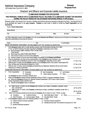 Admiral Insurance Company Directors and Officers Proposal Form