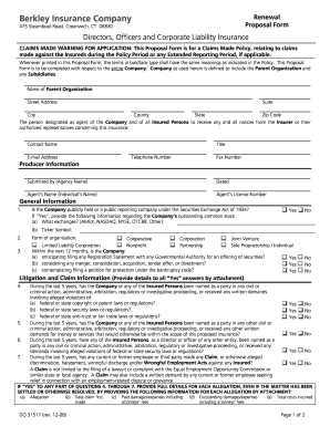 Berkley Insurance Company Renewal Proposal Form