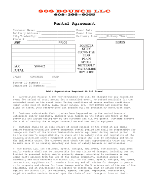 808 Bounce LLC Rental Agreement and Waiver