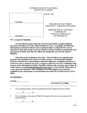 Fillable Online SUPERIOR COURT OF CALIFORNIA COUNTY OF ALAMEDA Case No