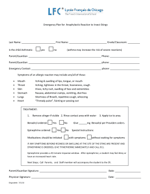 Emergency Plan for Anaphylactic Reaction to Insect Stings