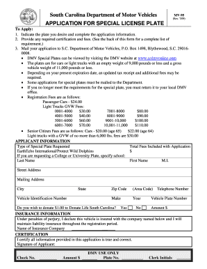 South Carolina Special License Plate Application