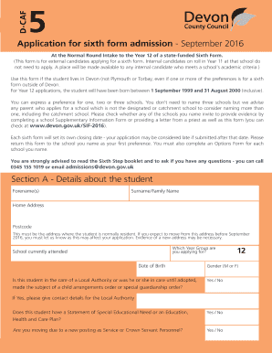 Sixth Form Admission Application