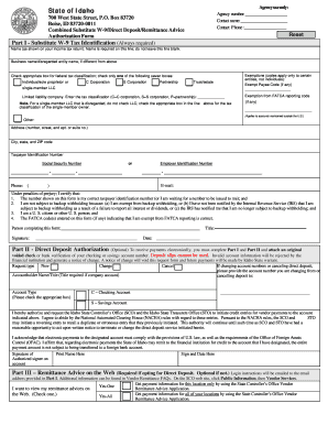 Idaho Combined W-9/Direct Deposit/Remittance Advice Form