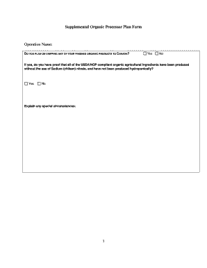 Supplemental Organic Processor Plan Form