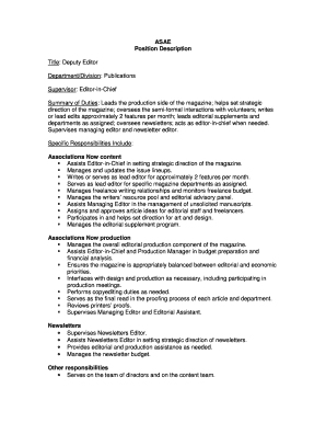 Deputy Editor Position Description