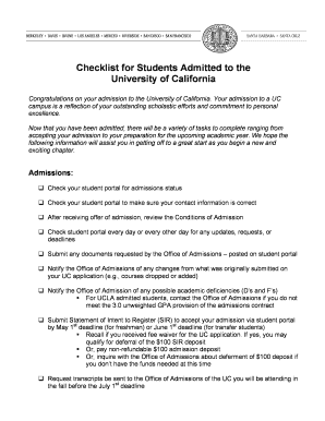 University of California Admission Checklist