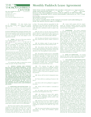 Monthly Paddock Lease Agreement - The Thoroughbred Center