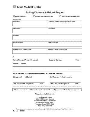 Texas Medical Center Parking Dismissal & Refund Request