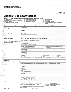 ASIC Form 484 Change to Company Details