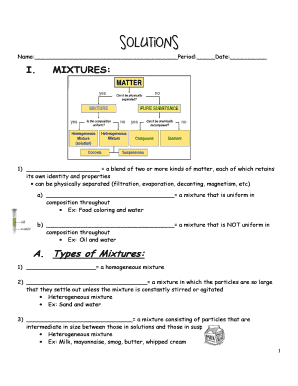 Chemistry Mixtures and Solutions Worksheet