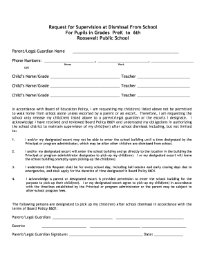 Request for Supervision at Dismissal From School