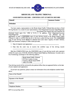 Rhode Island Good Driving Record Request