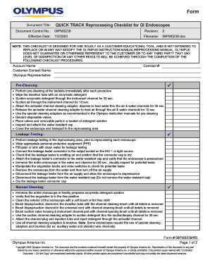 QUICK TRACK Reprocessing Checklist for GI Endoscopes