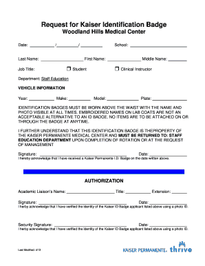 Kaiser Identification Badge Request Form