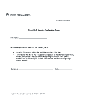 Hepatitis B Vaccine Declination Form