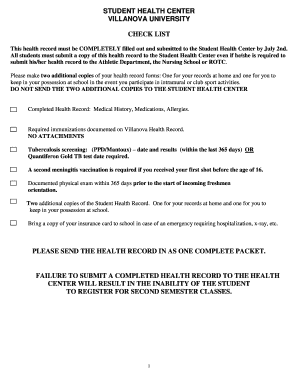 Villanova University Student Health Record