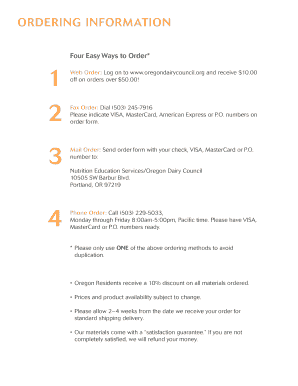 Oregon Dairy Council Order Form