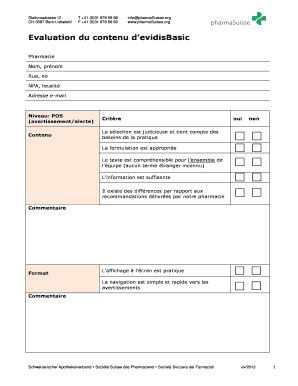 Formulaire d’évaluation