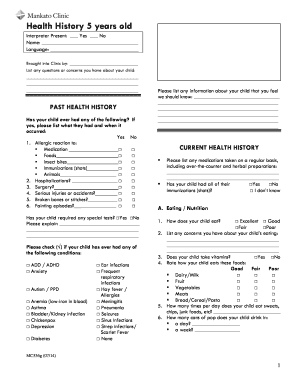 Child Health History Form