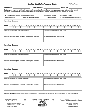 Monthly Habilitation Progress Report