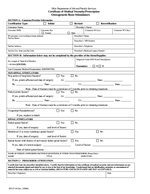 Ohio Certificate of Medical Necessity for Bone Stimulators