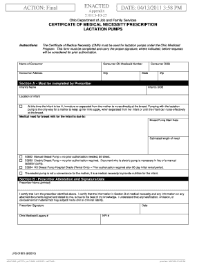Ohio Medicaid Lactation Pump Certificate of Medical Necessity