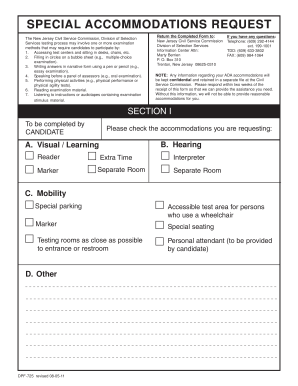 New Jersey Special Accommodations Request Form