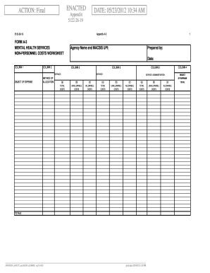 Mental Health Services Non-Personnel Costs Worksheet
