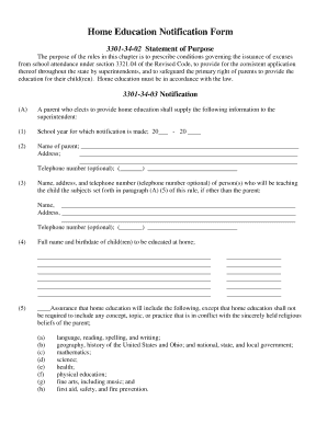 Ohio Home Education Notification Form