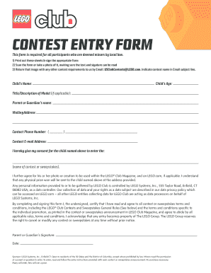 LEGO Contest Entry Form for Minors
