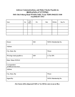 NCHA Horse Entry Form