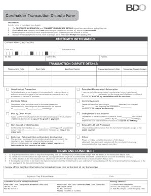 Credit Card Transaction Dispute Form