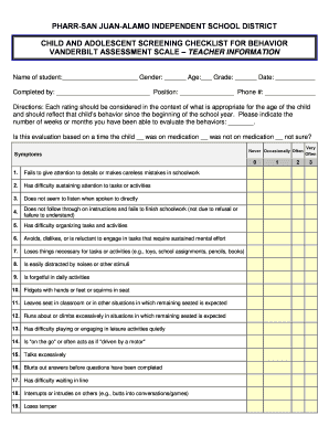 Child and Adolescent Screening Checklist for Behavior