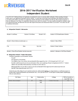 California Dream Act Application Verification Worksheet