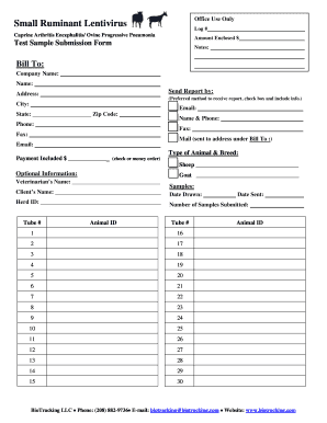 Small Ruminant Lentivirus Test Sample Submission Form