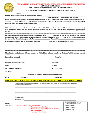 Tennessee ACH Credit Authorization Form