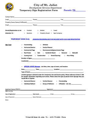Temporary Sign Registration Form