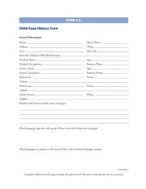 Child Case History Form