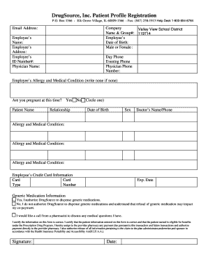 DrugSource Patient Profile Registration Form