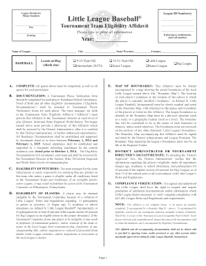 Tournament Team Eligibility Affidavit