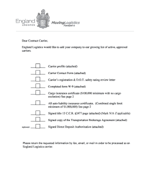 England Logistics Carrier Registration Form