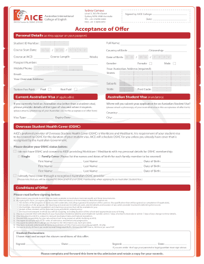 AICE Student Acceptance of Offer Form